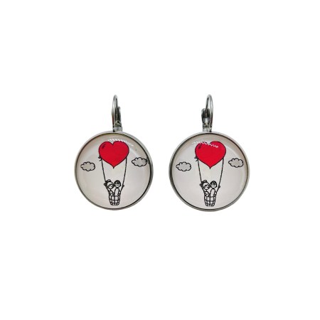 earrings steel silver red heart baloon